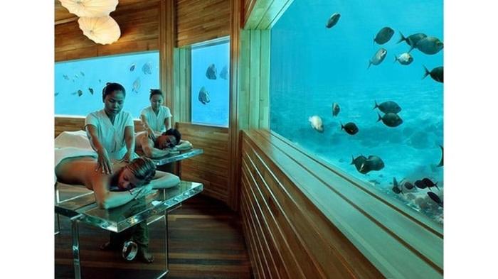 Bawah laut pertama maldives conrad rangali penasaran ruang kamar pembangunan dibangun vila muraka makan